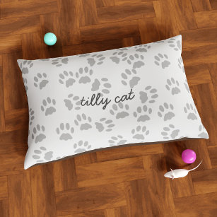 Cute Cat Name Gray Paw Print Pattern Pet Bed
