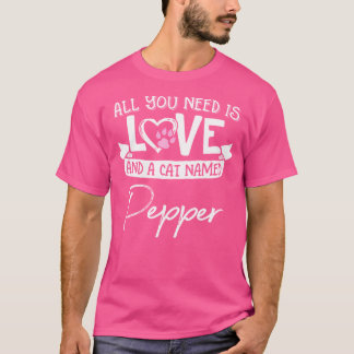 Cute Cat Named Pepper Design For Women And Girls T-Shirt
