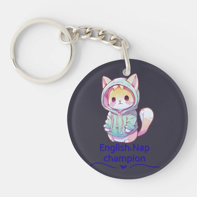 Cute Cat Nap Champion Too T-Shirt Keychain (Front)