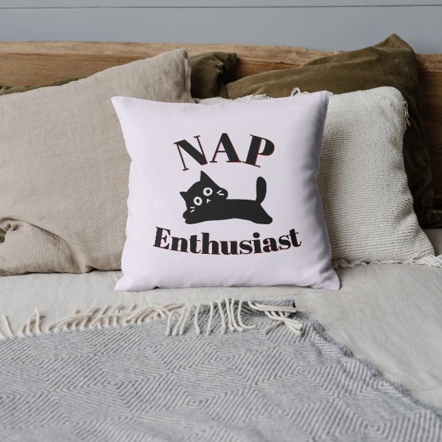 Cute Cat Nap Enthusiast Throw Pillow (Creator Uploaded)