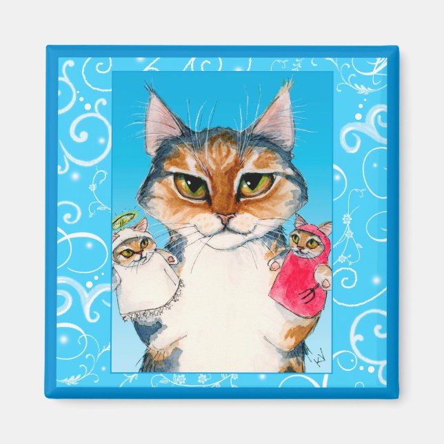Cute cat naughty or nice magnet (Front)