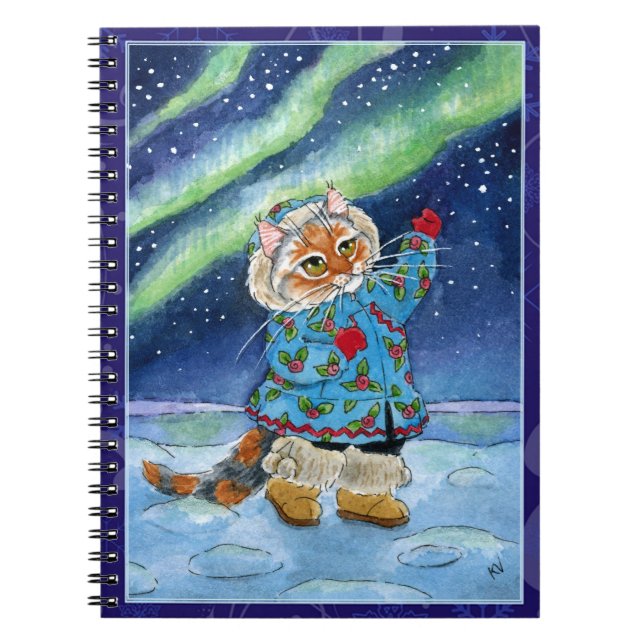 Cute cat, northern lights, winter Notebook (Front)