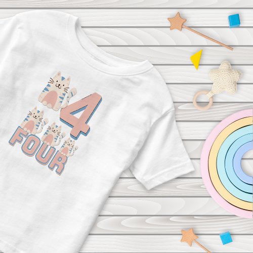 Cute Cat Number Four Blue and Peach  Toddler T_shirt