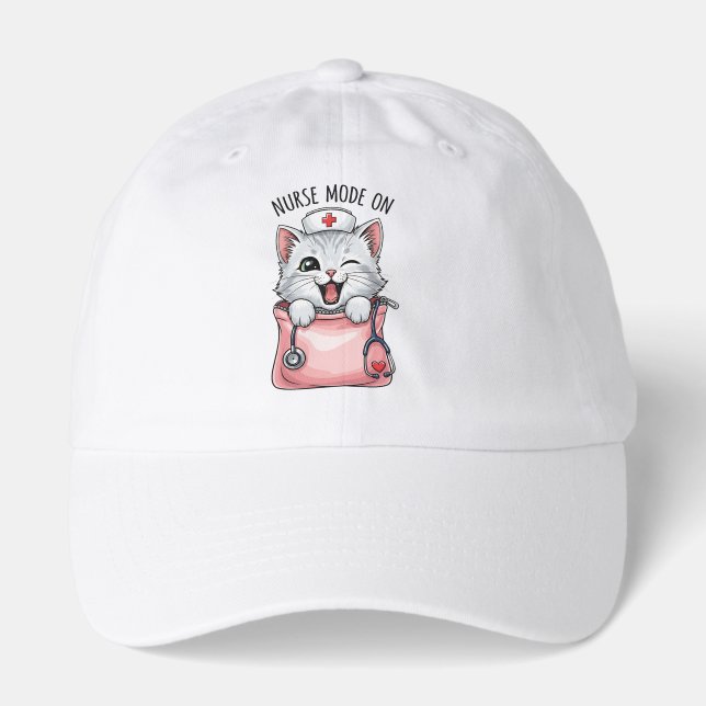 Cute Cat Nurse in Pocket Baseball Hat (Front)