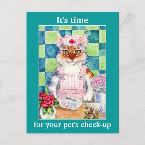 Cute cat nurse Veterinarian appointment reminder Postcard