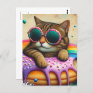 Cute Cat on a Floating Doughnut Postcard