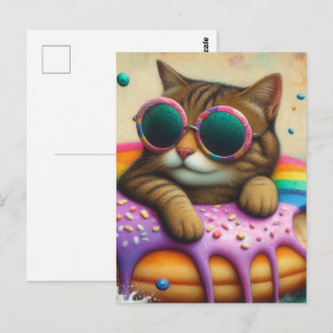 Cute Cat on a Floating Doughnut Postcard