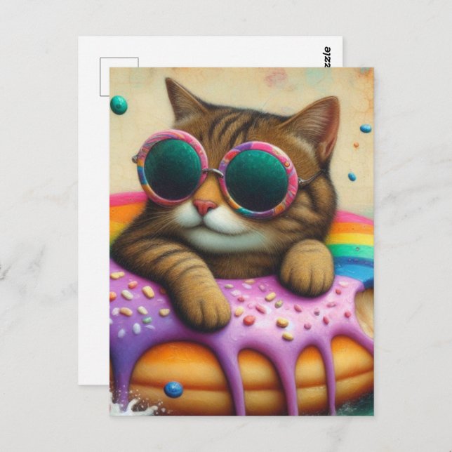 Cute Cat on a Floating Doughnut Postcard (Front/Back)