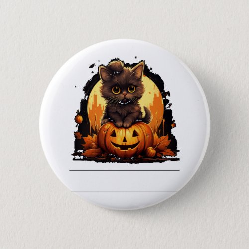 Cute Cat on a Halloween Pumpkin T_shirt   Button