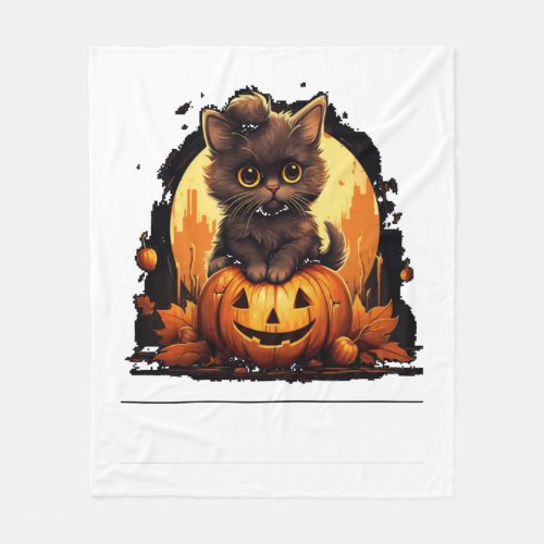 Cute Cat on a Halloween Pumpkin T_shirt   Fleece Blanket