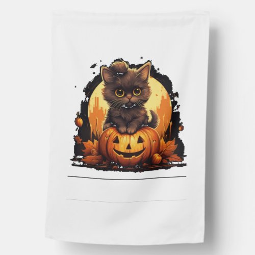 Cute Cat on a Halloween Pumpkin T_shirt   House Flag