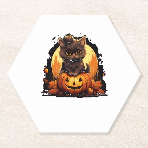 Cute Cat on a Halloween Pumpkin T_shirt   Paper Coaster