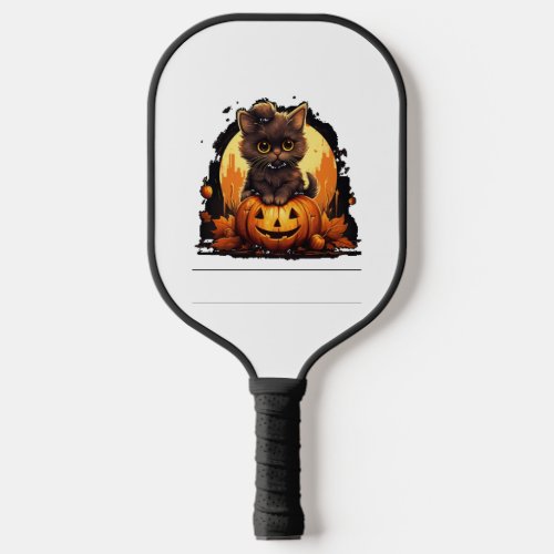 Cute Cat on a Halloween Pumpkin T_shirt   Pickleball Paddle