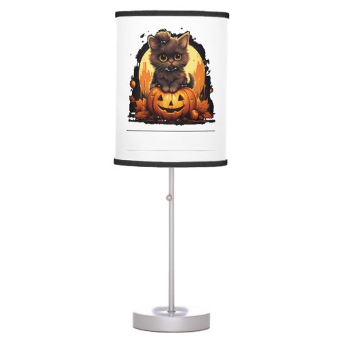 Cute Cat on a Halloween Pumpkin T_shirt   Table Lamp