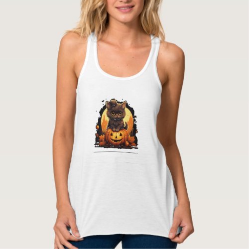 Cute Cat on a Halloween Pumpkin T_shirt   Tank Top