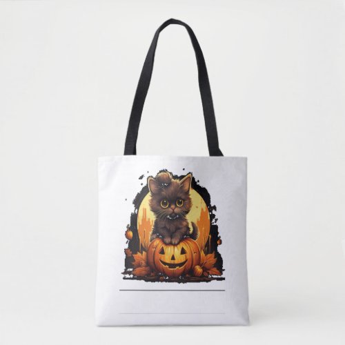 Cute Cat on a Halloween Pumpkin T_shirt   Tote Bag