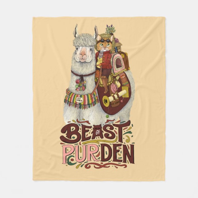 Cute Cat on a Llama Beast of Purden Art Fleece Blanket (Front)