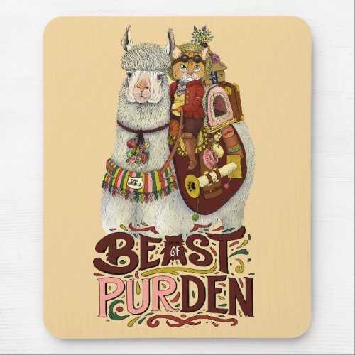 Cute Cat on a Llama Beast of Purden Art Mouse Pad