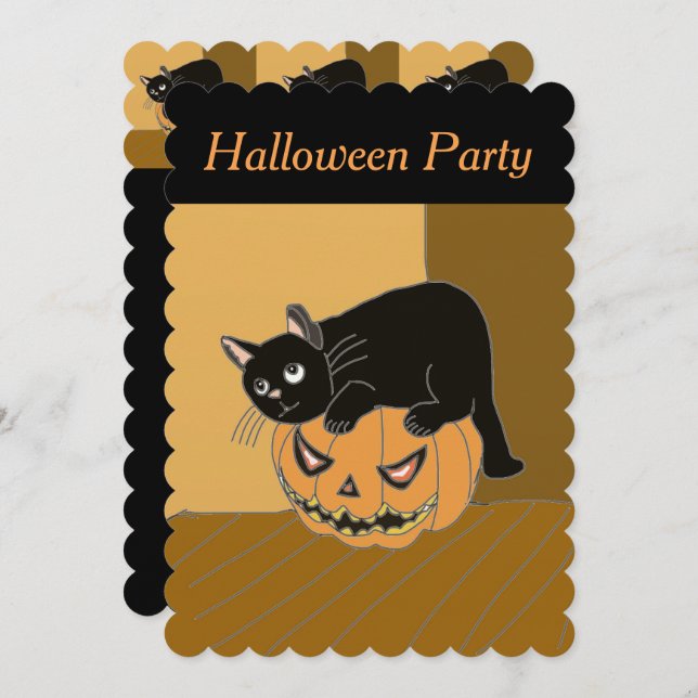 Cute Cat on a Pumpkin Halloween invitation. Invitation (Front/Back)