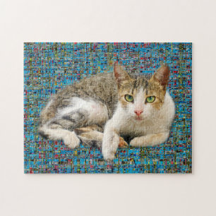 Cute cat on abstract background jigsaw puzzle