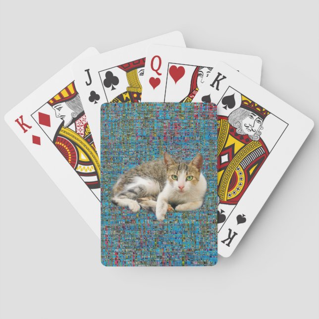Cute cat on abstract background poker cards (Back)