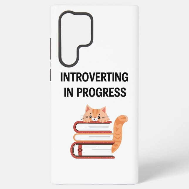Cute Cat on Books "Introvert in Progress" Samsung Galaxy Case (Back)