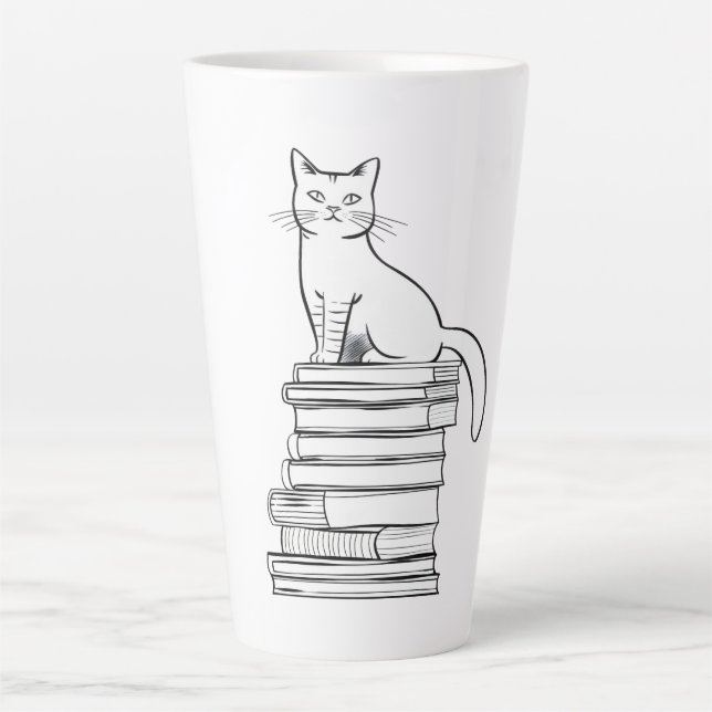 Cute Cat on Books Latte Mug (Front)