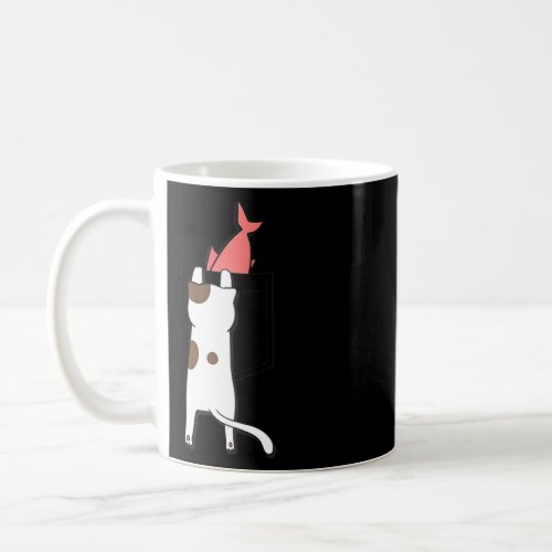 Cute Cat On Chest Pocket With Fish  Coffee Mug
