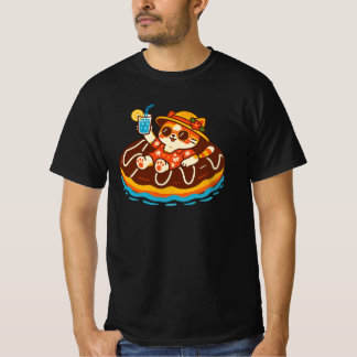 Cute Cat on Chocolate Donut Float | Summer Kawaii T-Shirt