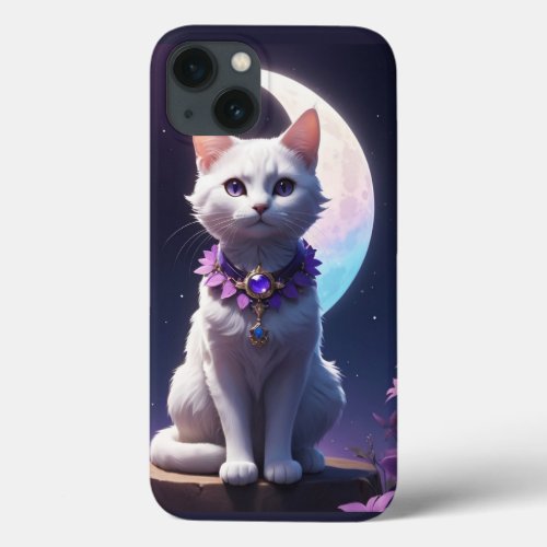 Cute cat on crescent moon iPhone 13 case