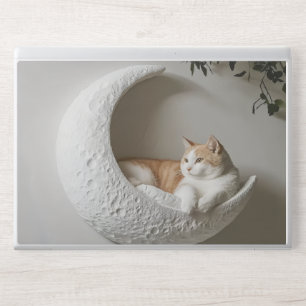 Cute Cat on Crescent Moon HP Laptop Skin