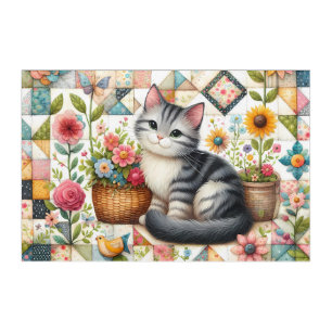 Cute Cat on Floral Quilt Cottagecore Acrylic Art