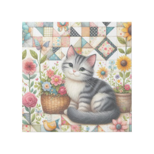 Cute Cat on Floral Quilt Cottagecore Gallery Wrap