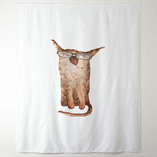 Cute Cat On Glasses Cats Funny Cat   Tapestry