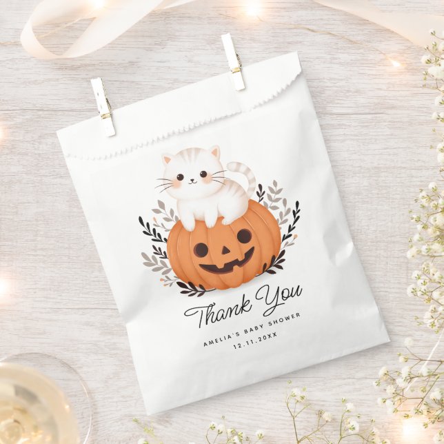 Cute Cat On Pumpkin Baby Shower Thank You Favor Bag (Clipped)