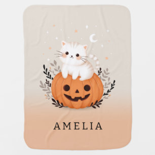 Cute Cat On Pumpkin Halloween Baby Blanket