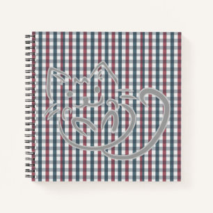 Cute Cat on Red and Blue Plaid Notebook