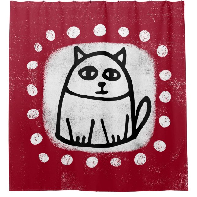 Cute Cat On Red Shower Curtain (Front)