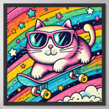 Cute Cat on Roller Skateboard for children room