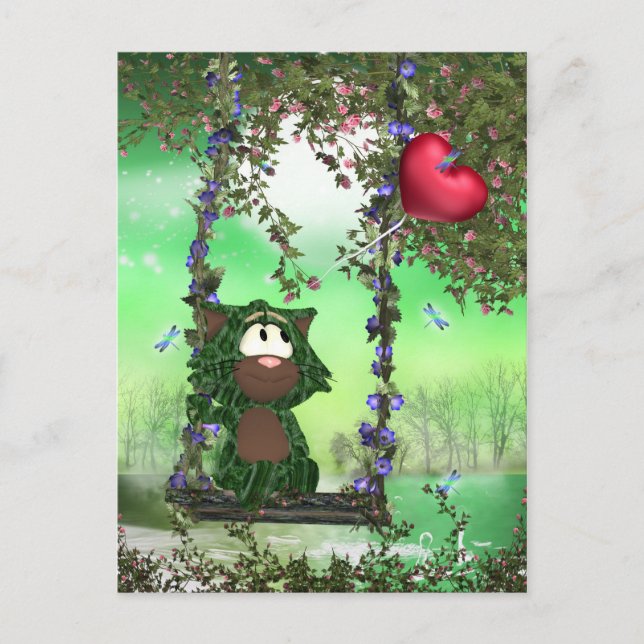 Cute Cat On Swing Postcard - Pretty Postcard (Front)