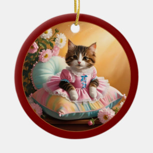 Cute Cat on the Bed Ceramic Ornament