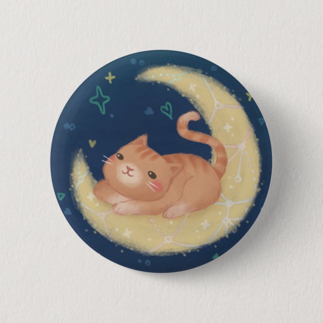 Cute Cat on the Moon Button (Front)