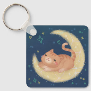 Cute Cat on the Moon Keychain