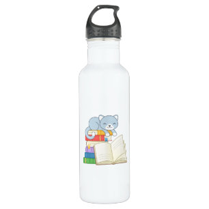 Cute Cat on top of a Book Stack Stainless Steel Water Bottle