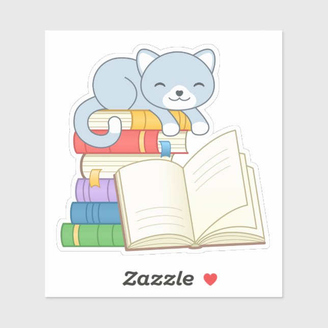 Cute Cat on top of a Book Stack Sticker (Sheet)