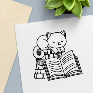 Cute Cat on top of Stack of Books Self-inking Stamp