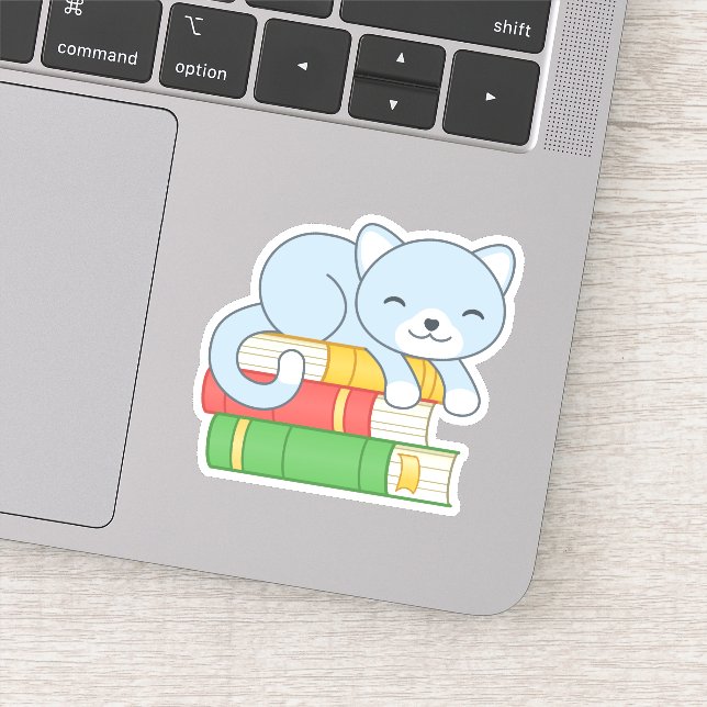 Cute Cat on top of Stack of Books Sticker (Detail)