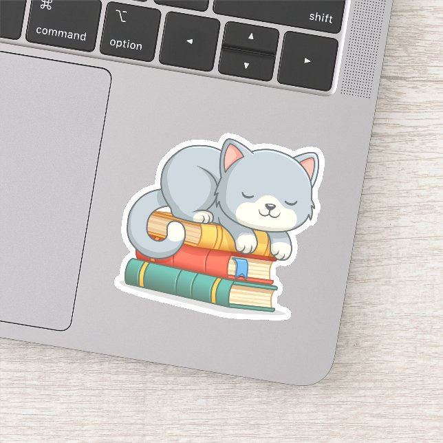 Cute Cat on top of Stack of Books Sticker (Detail)