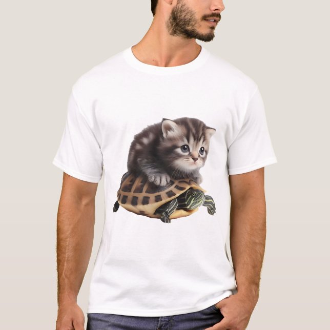 cute cat on turtle Copy Copy T-Shirt (Front)