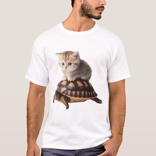 cute cat on turtle Copy T-Shirt (Front)